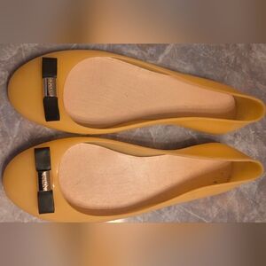Furla Yellow Jelly Flats with Black Bow